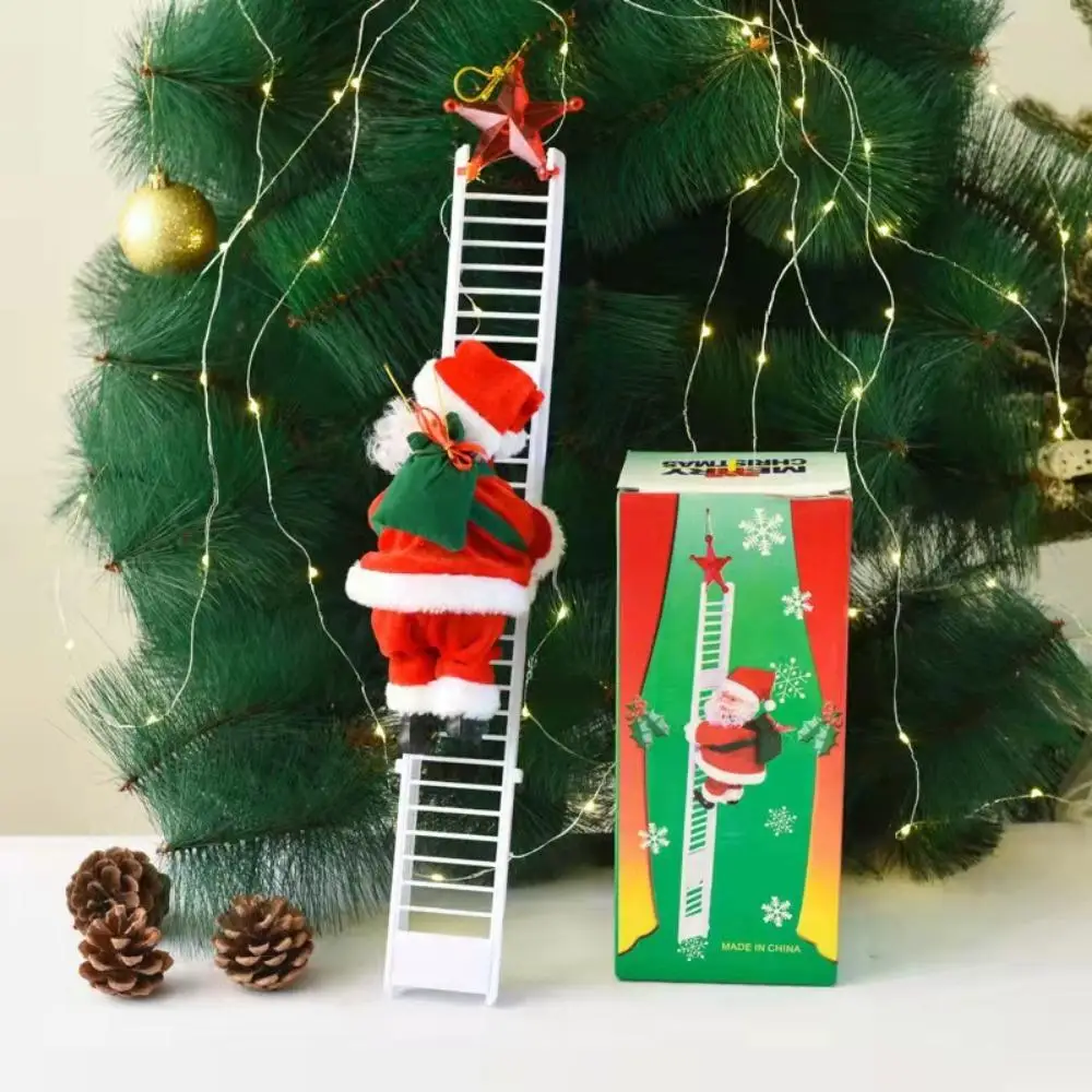 Creative Singing Electric Climbing Santa Claus Toy Fun Christmas Tree Decoration Musical Santa Ornament for Holiday Party Gift