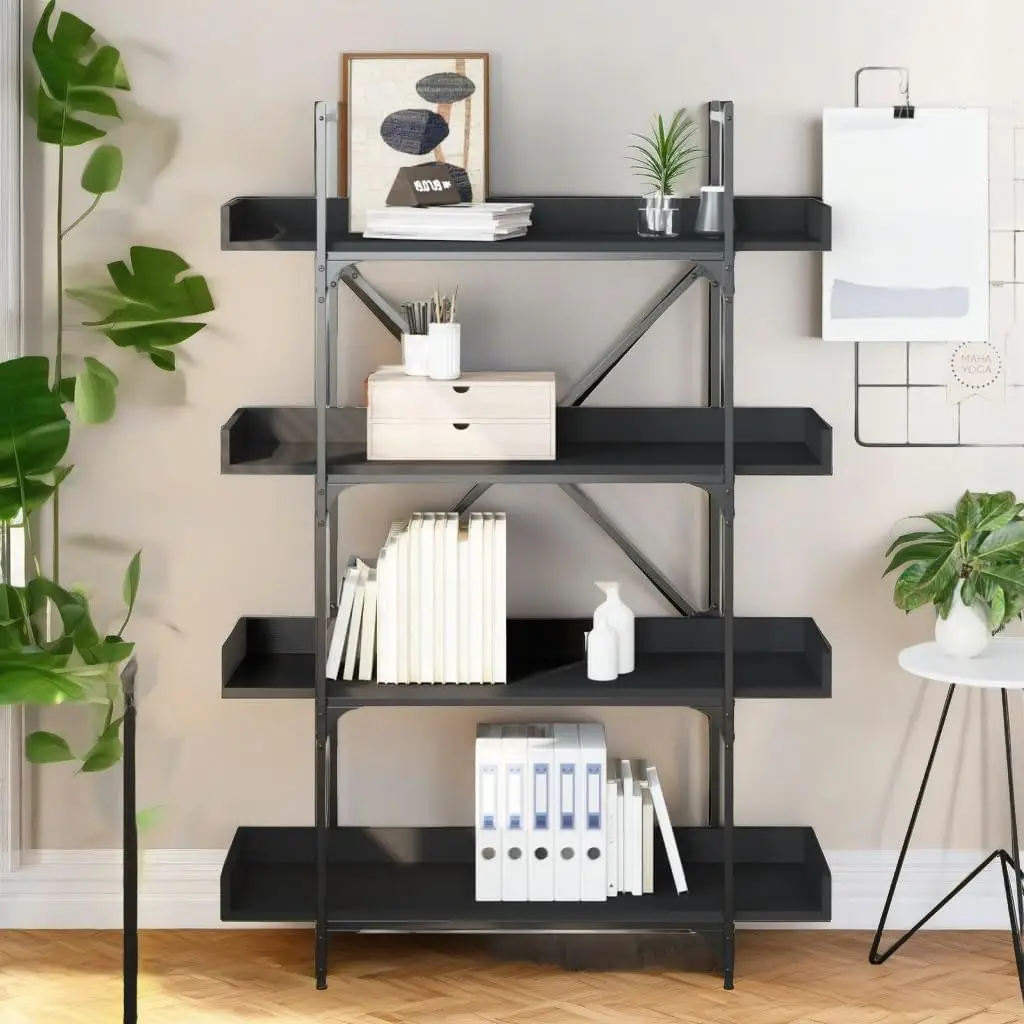 

4-Tier Black Bookcase, Engineered Wood Storage Shelf, 39.4 x 13 x 57.3, Modern Display Cabinet