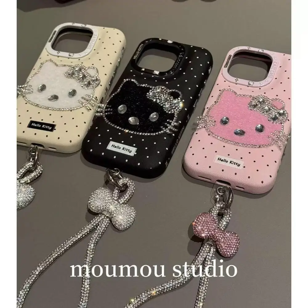 Kawaii مرحبا كيتي قضية الهاتف المحمول آيفون 12 13 14 15 16 برو ماكس لطيف Kt سانريو أبل جراب هاتف مع قلادة أفخم هدية