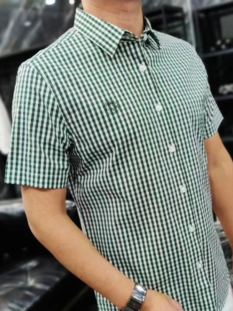

New 8033 Men's Casual Shirt Lightweight Luxury Slim Fit Short Sleeve Fashion Business Trend British Style Summer Checkered