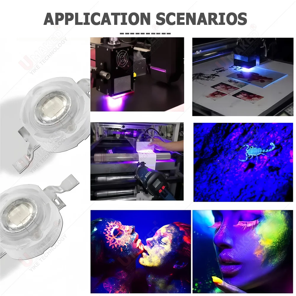10pcs 3W UV High Power LED Light Beads Ultra Violet Purple LED Chip 365nm 370nm 380nm 390nm 395nm 400nm 405nm 410nm Lamp Bulb view 5