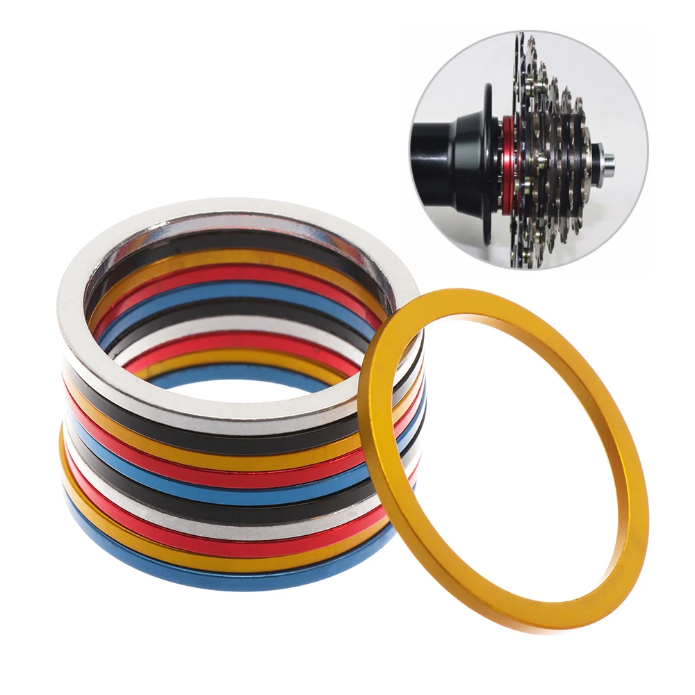 

5pcs 1~2.5mm Aluminium Alloy Bicycle Flywheel Hub Spacers MTB Bike Bottom Bracket Washer Bike Axle Washer Gasket Freewheel Gap
