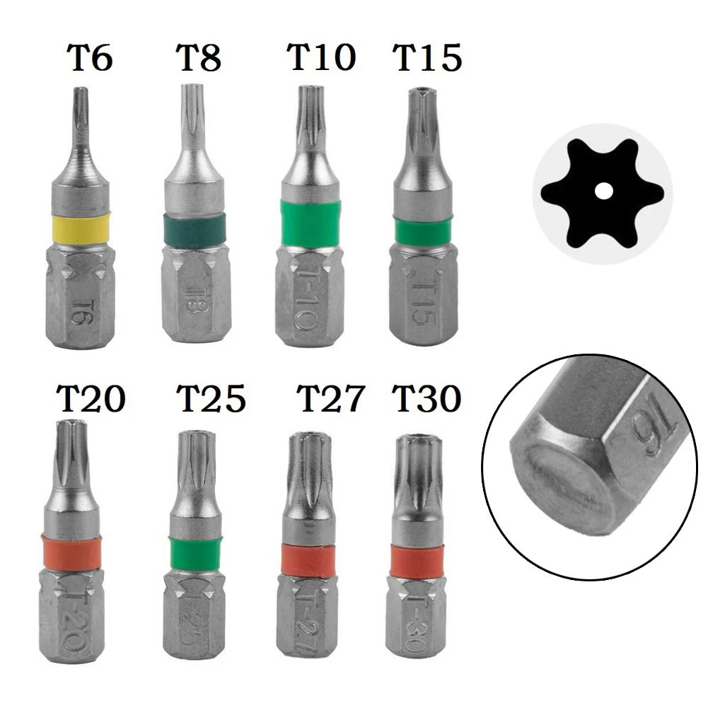 8pcs 25mm Trox Screwdriver Bit Set 1/4\'\' Hex Shank Magnetic T6-T40 Hex Head Screw Driver Bit Spanner Square Head ScrewDriver