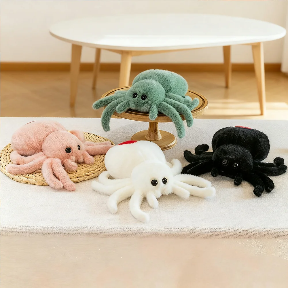 ตุ๊กตาแมงมุมขนฟูนุ่มนิ่ม - ตัวการ์ตูนน่ารัก มี 4 สี (ชมพู เขียว ดำ ขาว) - ของขวัญที่สมบูรณ์แบบสำหรับเด็กผู้ชาย