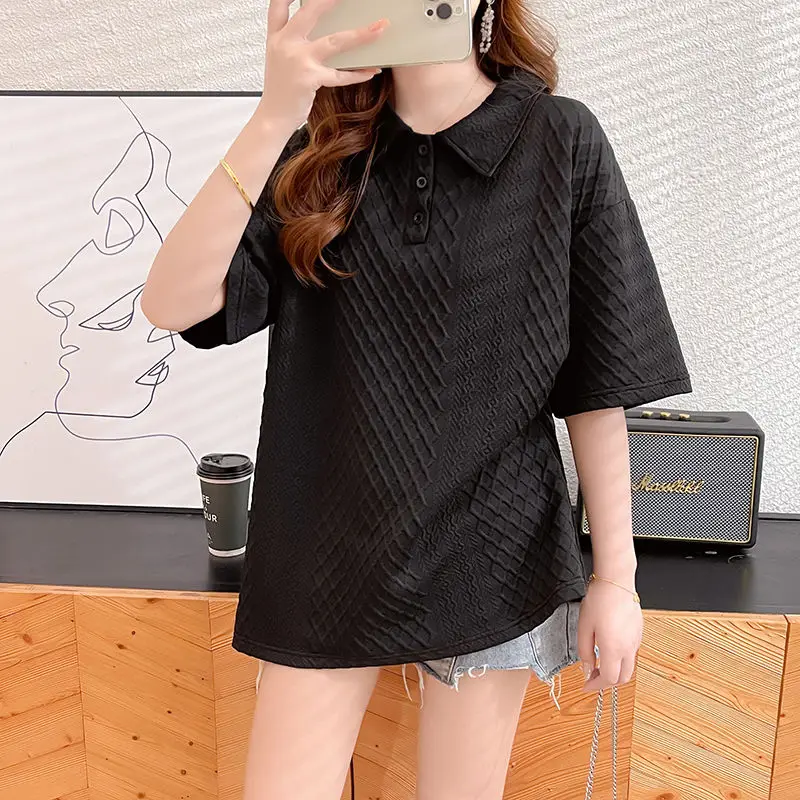 Fashion Lapel Solid Color Short Sleeve Casual Polo Shirts Female Clothing 2024 Summer New Loose All-match Tops Korean Tee Shirt