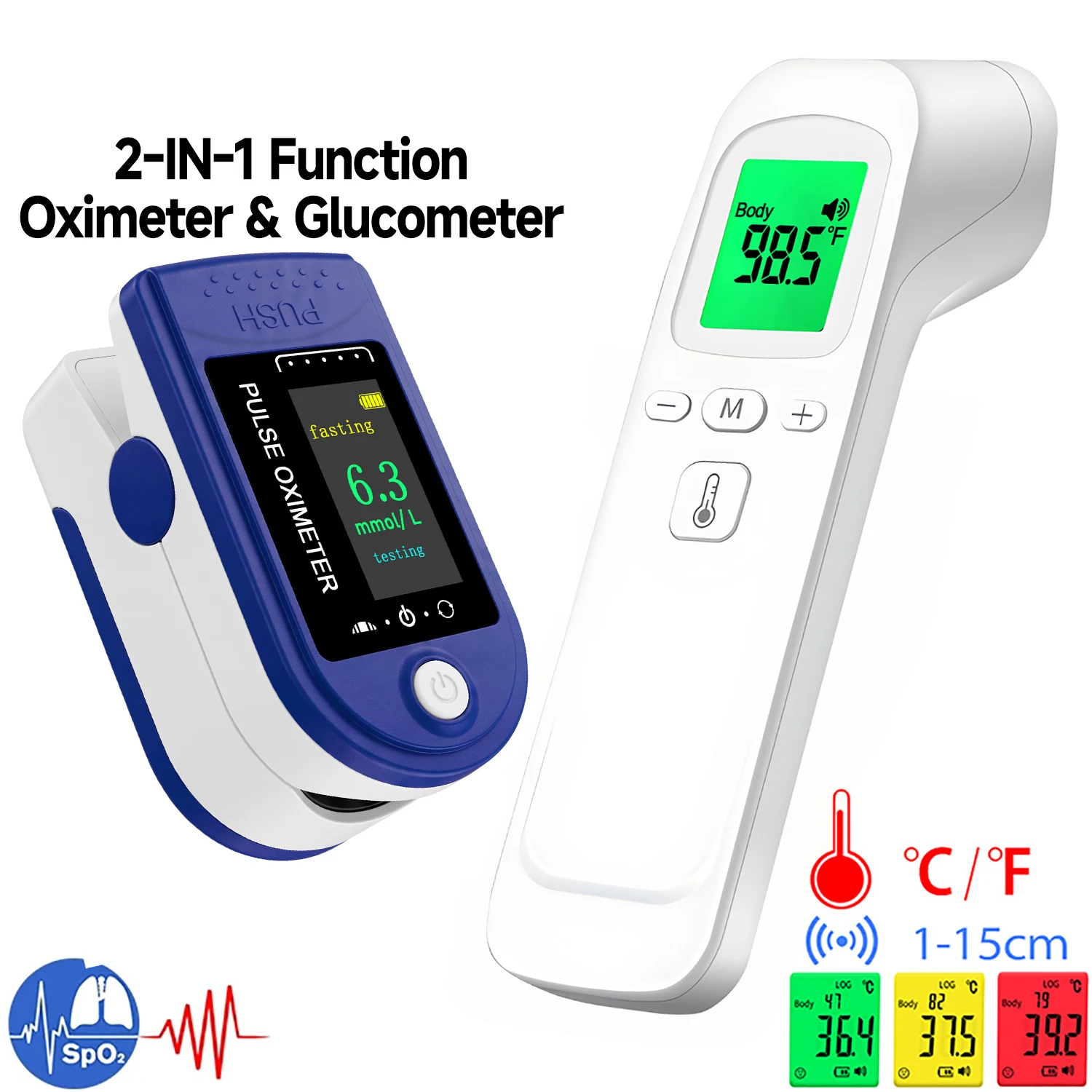 Digital Fever IR Thermometer For Body Or 2IN1 Oximeter & Glucose Meter Finger No Need Prick Glucometer Pulse In-One Monitor