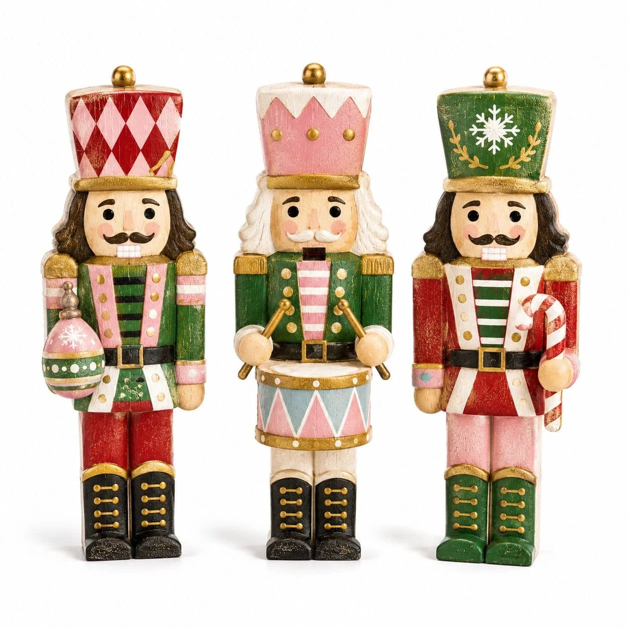 3-Piece Independent Christmas Wooden Table Decor, With Christmas Ball Drum, Candy Bar, Soft And Rustic Farmhouse Style Multi-Layer Tray Decoration, Classic Christmas Flower Center Decoration Brand, Suitable For The Porch, Dining Table, Layered Tray