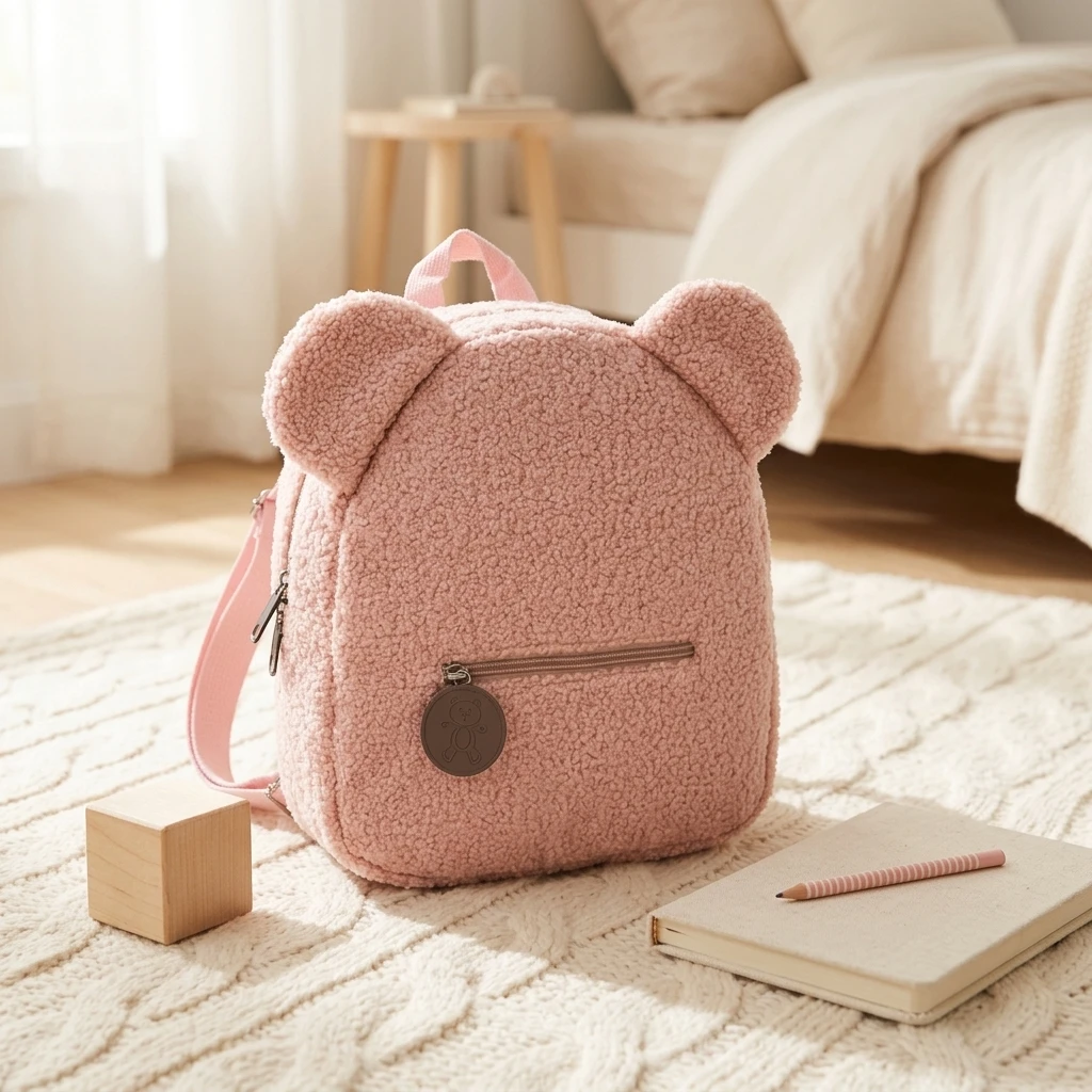 Premium Cute Bear Ears Wool Children S Small Backpack High Quality Durable Casual Warm Wool Pink Portable Waterproof Target Use