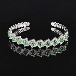 Luxury Round Blue Green Red Color on Hand Open Bracelet Bangle for Women Anniversary Gift Jewelry Wholesale Moonso S6145