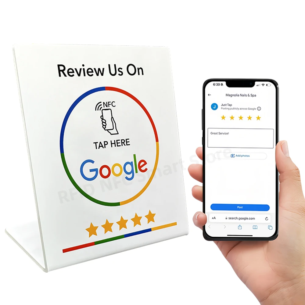 

NFC 13.56Mhz programmable Google Review Card Station Table Tap Card NFC215 Chip 504Bytes RFID NFC Google Review stand display