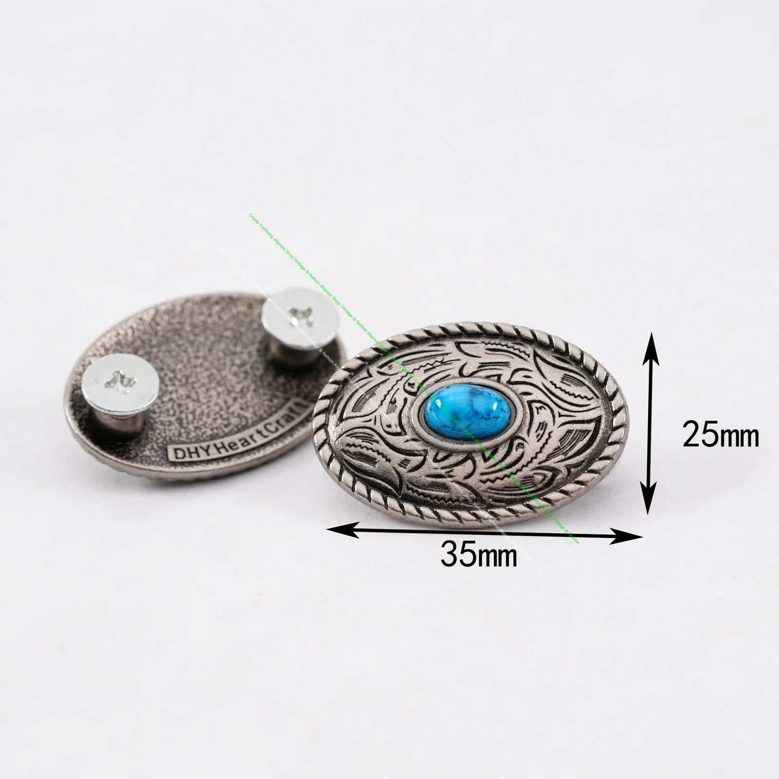 10X 35X25MM Western Antique Sliver Blue Turquoise Flower Engraved Saddle Tack Belt leathercraft Prairie Dust Oval Conchos