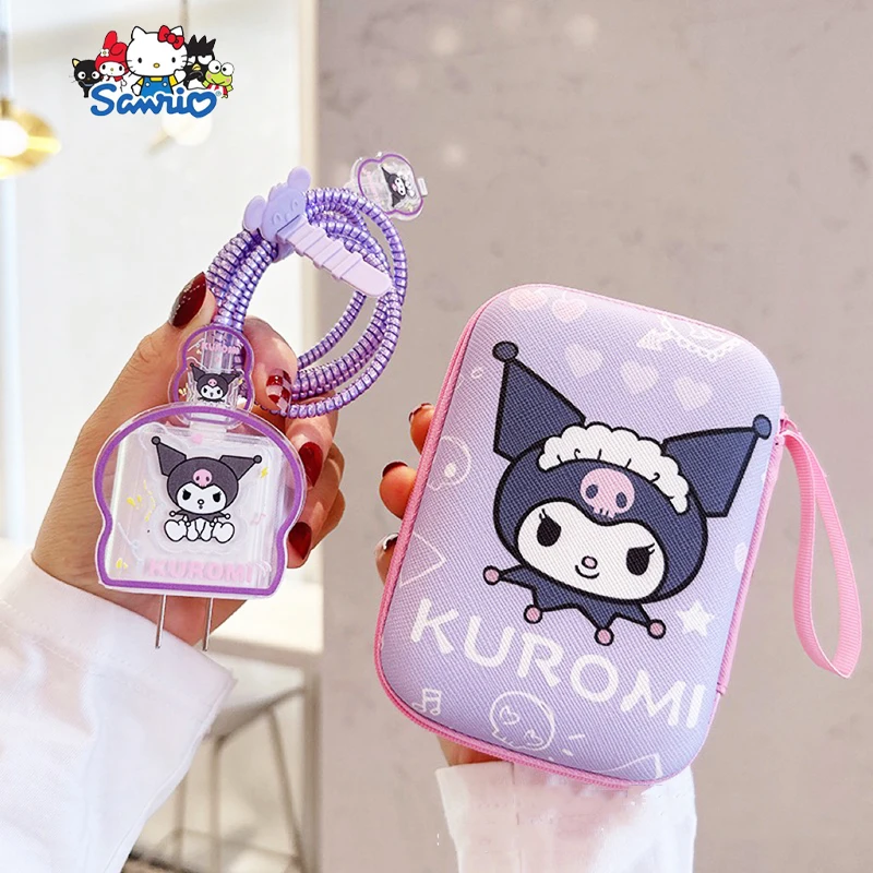 

Kawaii Sanrio Kuromi Защитный чехол для зарядного устройства для iPhone, милый мультфильм, Apple18, 20 Вт, чехол для кабеля для передачи данных, сумка для хранения, подарки для девочек