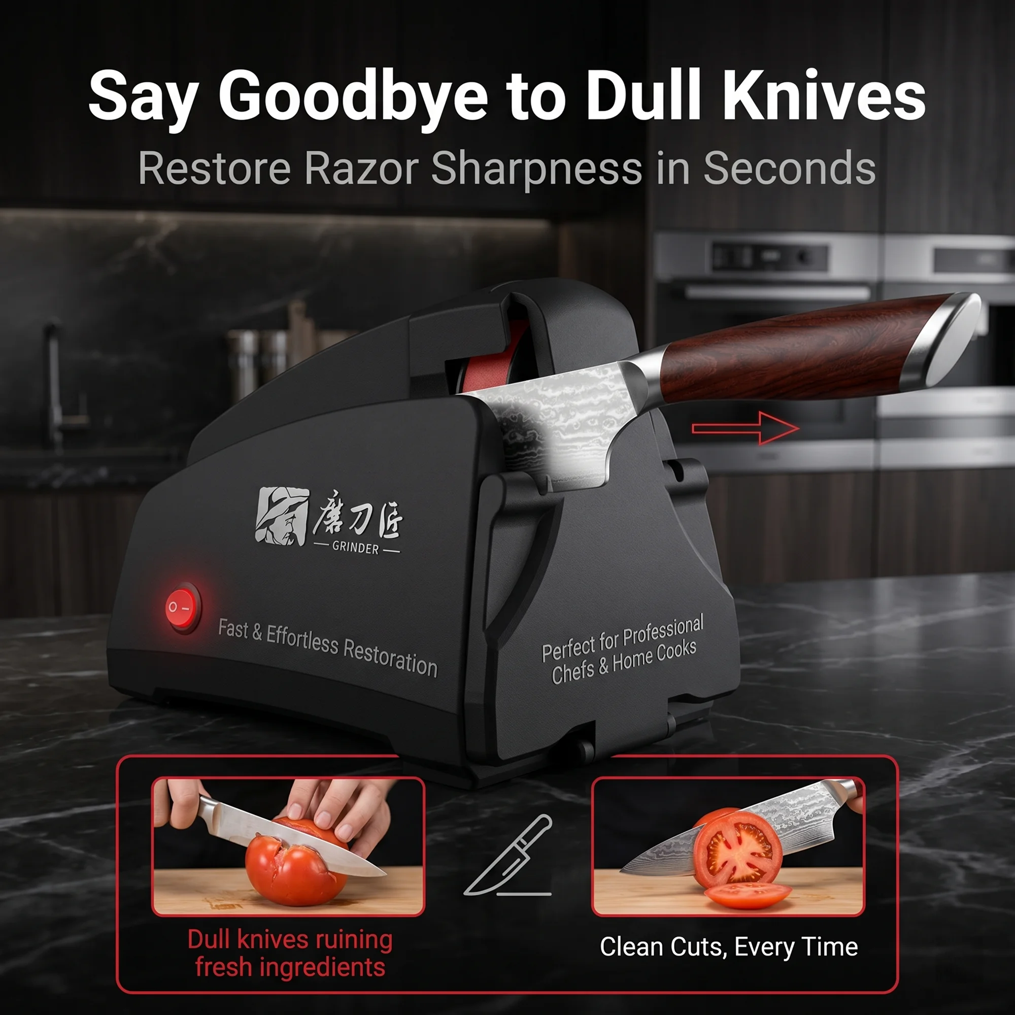 Electric Belt Knife Sharpener for Home, 120# 320# 600# 1000# Grit, Fast Sharpening & Polishing