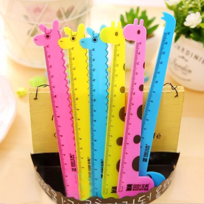 10/30 pcs Student School Supplies Children Cute Animal Cartoon Giraffe Plastic Straight Ruler 15cm