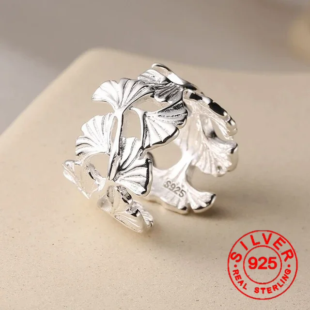 BF CLUB  Silver Color Ginkgo biloba Rings For Women Counple Wedding Engagement Silver Women\'s Vintage Ring Fine Jewelry