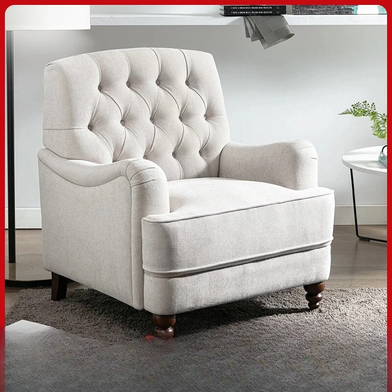 

American simple fabric leisure chair modern light luxury solid wood single chair small apartment living room balcony high back s