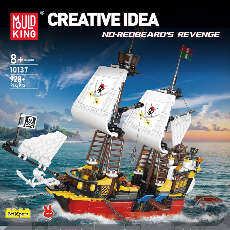 MOULD KING 10137 MOC Redbeards Revenge Sailing Ship Building Blocks Creative Pirate Ship Toys for Adults and Kids