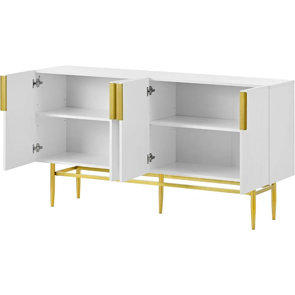 خزانة تخزين مميزة بأربعة أبواب، خزانة جانبية للتخزين قائمة بذاتها مع مقبض معدني ذهبي وأرجل، خزانة مدخل حديثة f