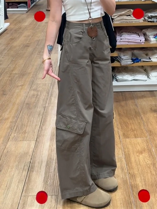 

Caramel Slanted Cut Knife Pants Men's Autumn Design Multi-ket Wide Leg Workwear Loose Casual Pants l Waist Sle