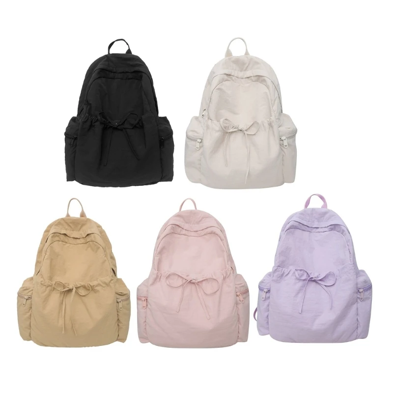 Adult Teens Korean School Bag Women Casual Lightweight Laptop Backpack Student Large Capacity Drawstring Bookbag Travel Daypack