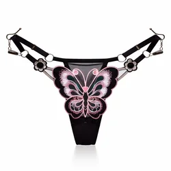 Butterfly Lace Thong for Women Low Waist G-String Transparent Mesh Panties Sexy Embroidered Briefs Adjustable Waist Culotte Femm