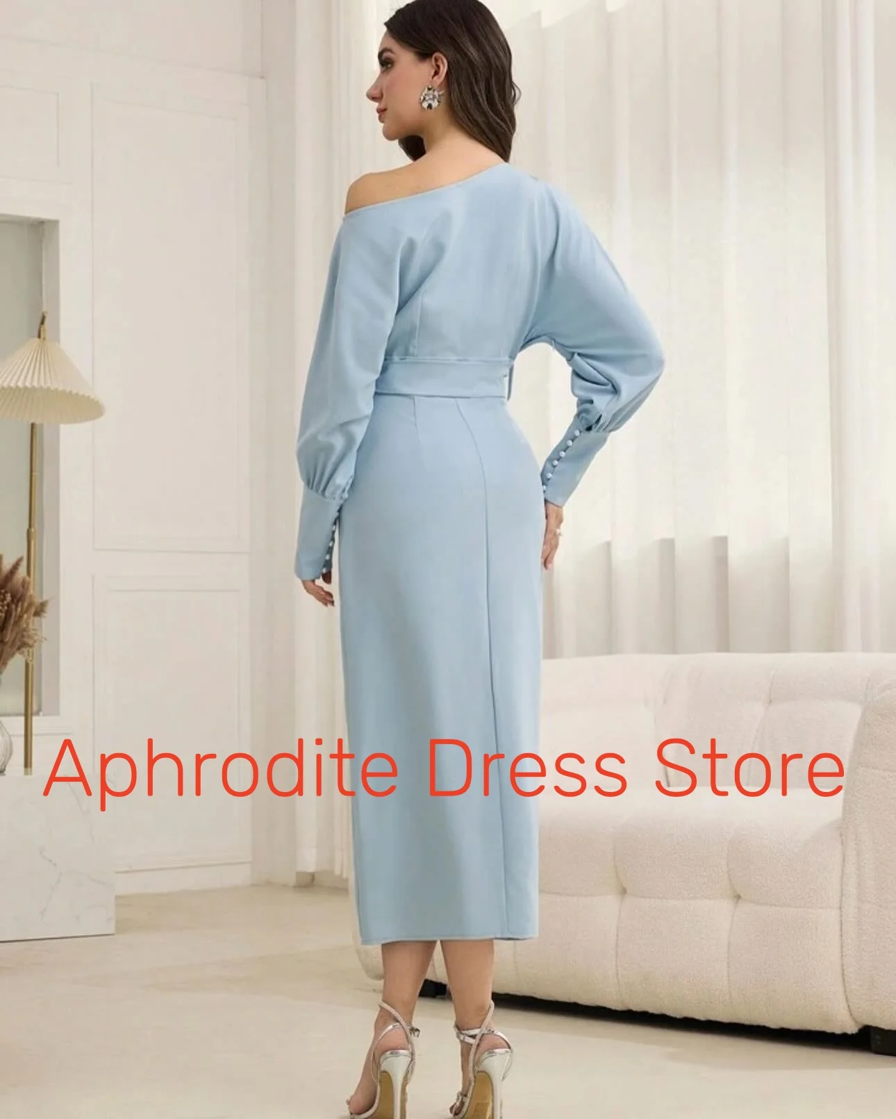 Customized Temperament Jersey Crystal Pearls Buttons Evening Dresses Delicate Long Sleeves Prom Dress Custom Made Part