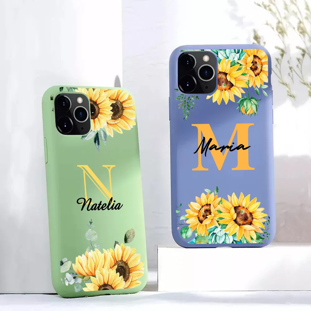 

Custom Name Sunflowers Cute Case for iPhone 12 13 Mini 11 Pro Max 7 8 Plus XS XR SE2 Funda Soft Silicone Phone Cover Coques