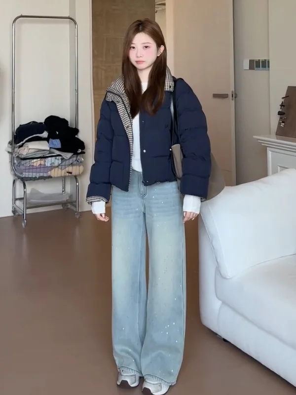 

Корейская утепленная повседневная женская двусторонняя теплая хлопковая куртка свободного кроя, модная верхняя одежда для зимы