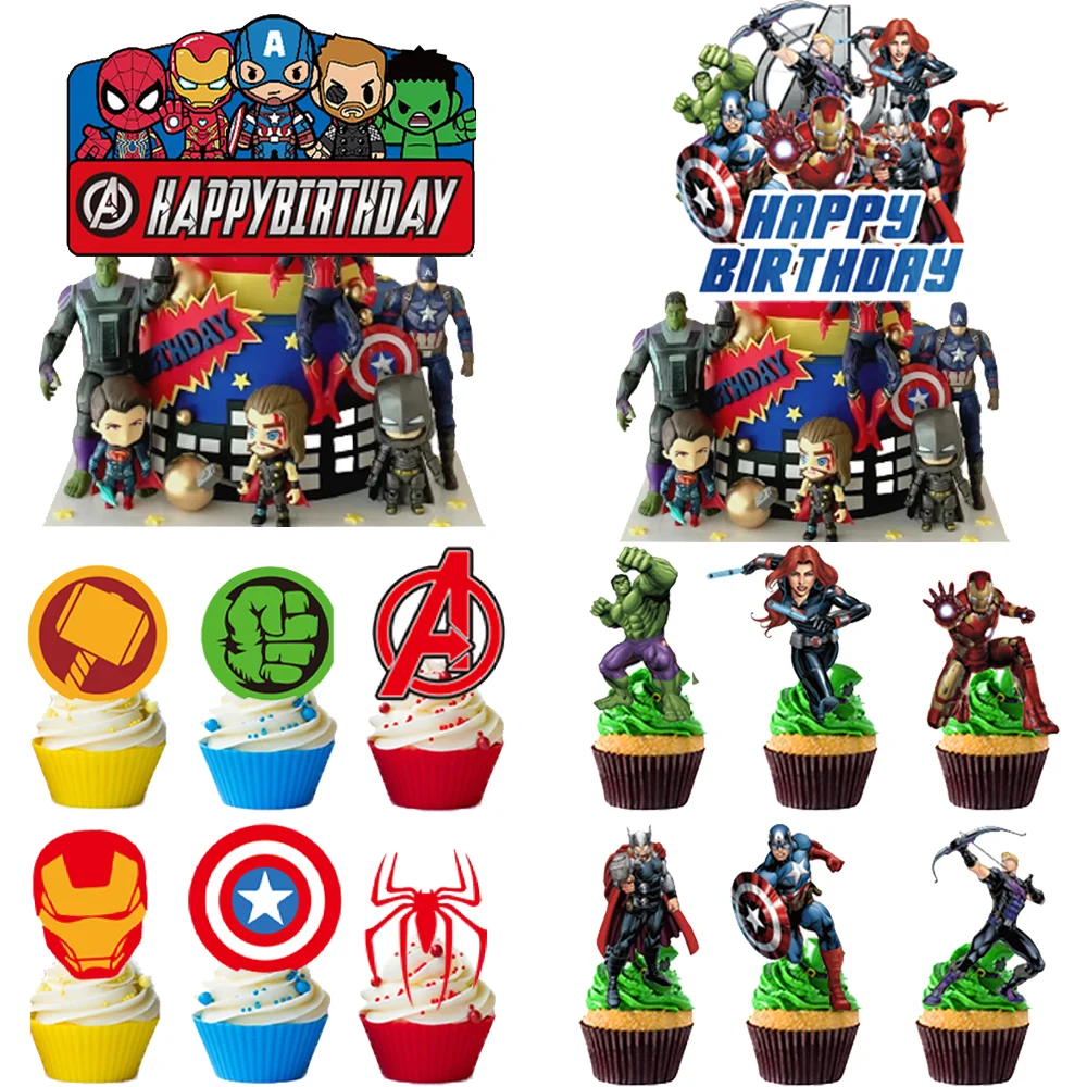 New Avengers Cake Decoration Cake Toppers Birthday Party Supplies Baby Shower Superhero Kids Boys Girls Cup Favors Decoration