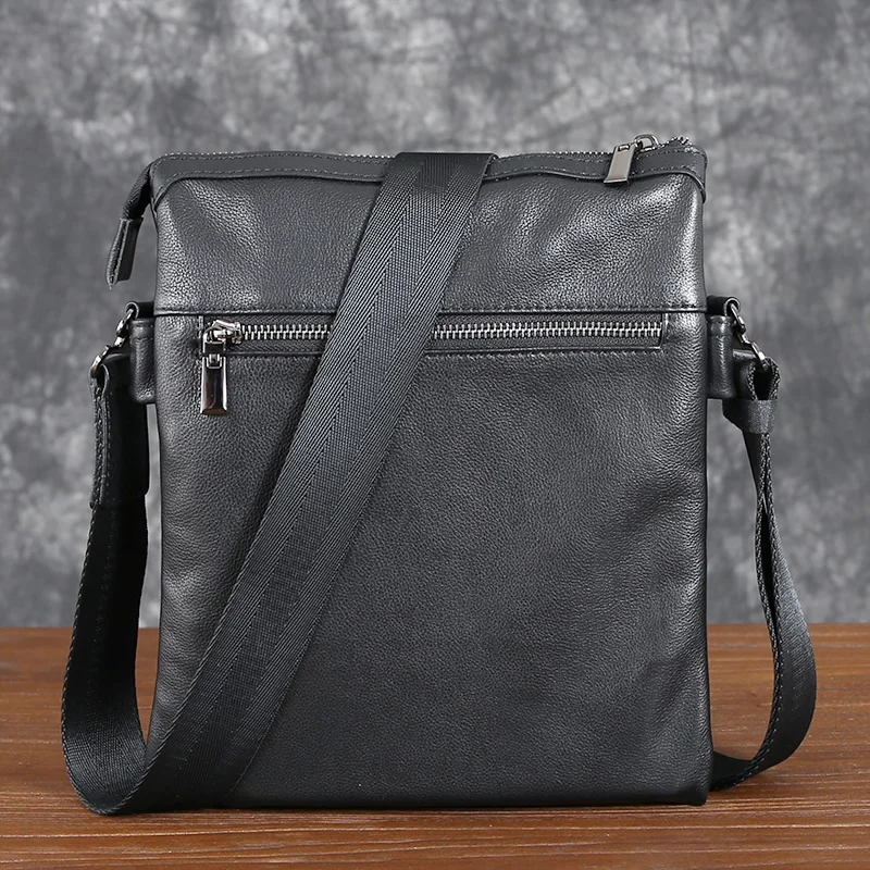 Men's Leather One-Shoulder Bow-Top Layer Cowhide Crossbody Bag Trend Fashion European-Style Men's Bag Vertical Messenger Bag