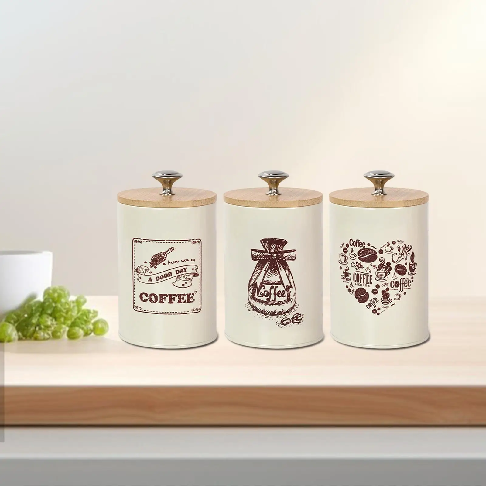 3x Kitchen Canisters Coffee Tea Sugar Containers Rustic Food Storage Jars for Kitchen Counter Countertop Farmhouse Decorative