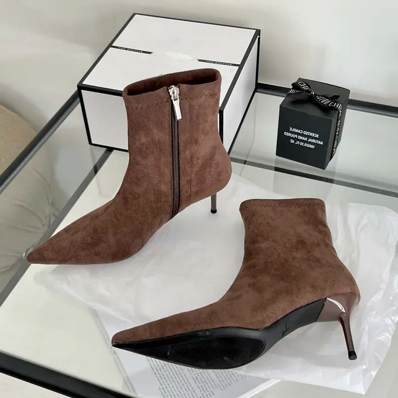 Eilyken sexy dünne niedrige Absätze spitze Zehen Stiefeletten Frau Party Schuhe Mode Frühling Herbst Reiß verschluss prägnante kurze Stiefeletten