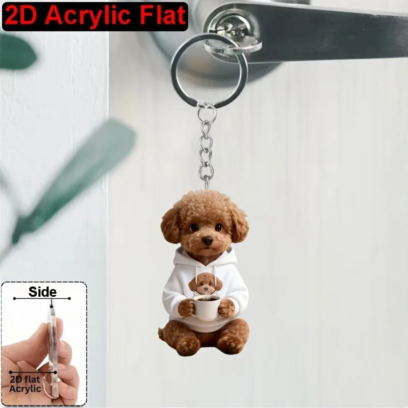 5sets Cute Poodle Keychain Including 2D Acrylic Pendant & Thank You Cards & Gift Yarn Bags Holiday Giveaway For Friends Family