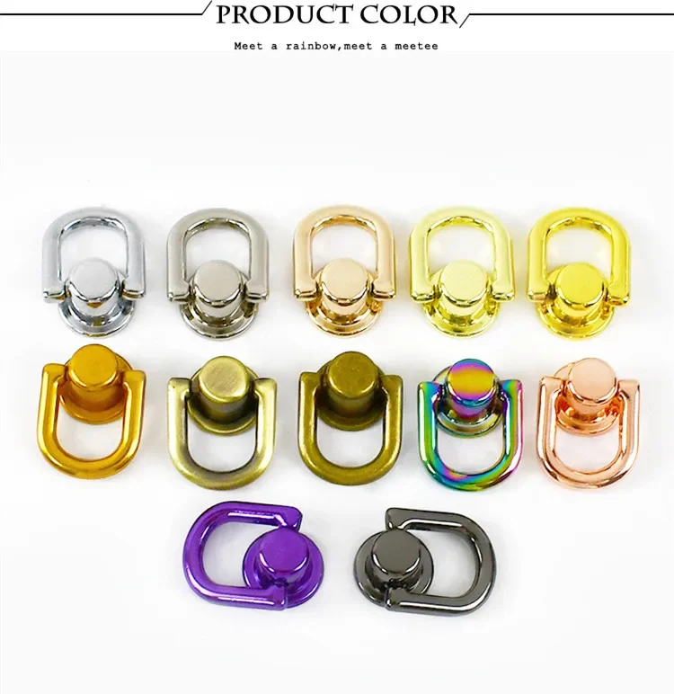 4/10/20Pcs 10mm Metal D Ring Screw Rivet Stud Bag Side Hanger Strap Chain Connector for Handbag Purse DIY Hardware Accessories