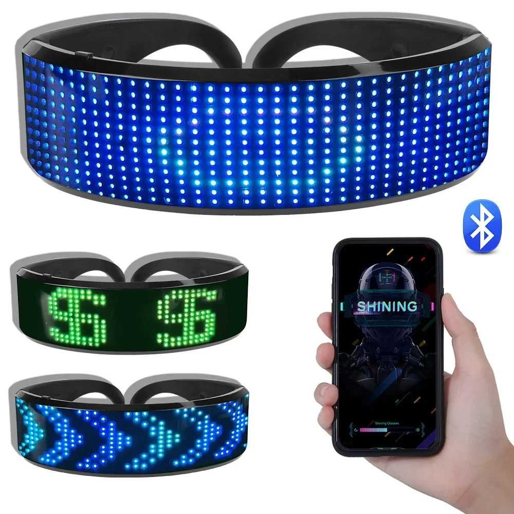 Bluetooth LED Luminous Glasses DIY Programmable Electronic Futuristic Eyewear for Halloween Party Bar Festival Performance view 2