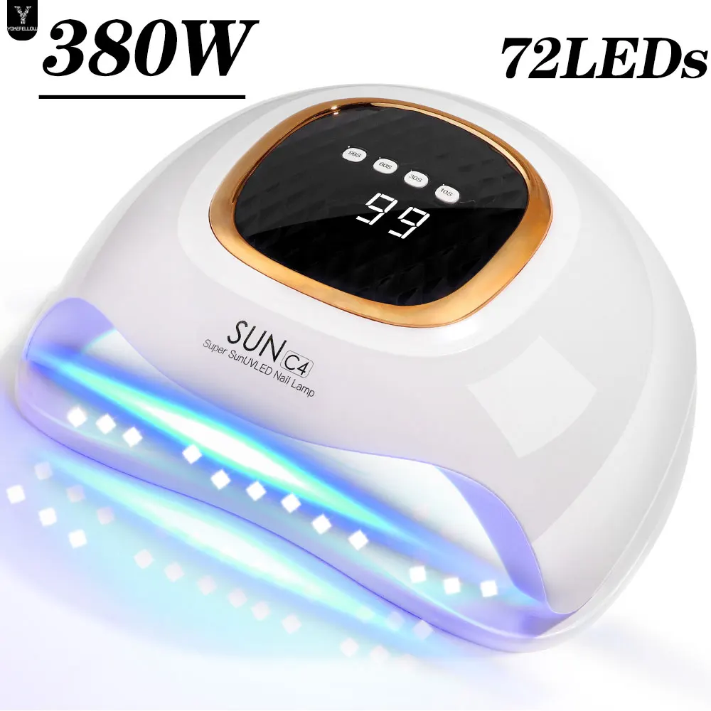 380W 72LEDs UV LED Nail Lamp Nail Dryer for Gel Polish 4 Timers Professional Nail Light Large Space Automatic Sensor for Salon