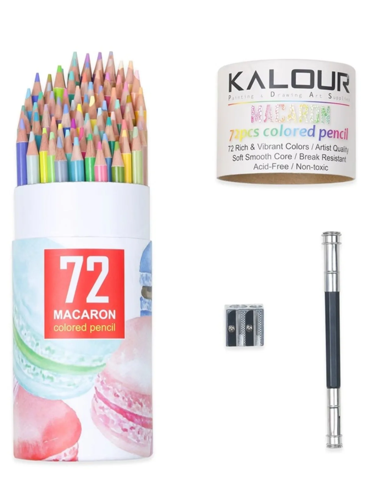 KALOUR 72pcs Colored Pencil in Bucket,Macaron colores profesionales de dibujo Acid-Free Non-Toxic lapices Artist kids stationery