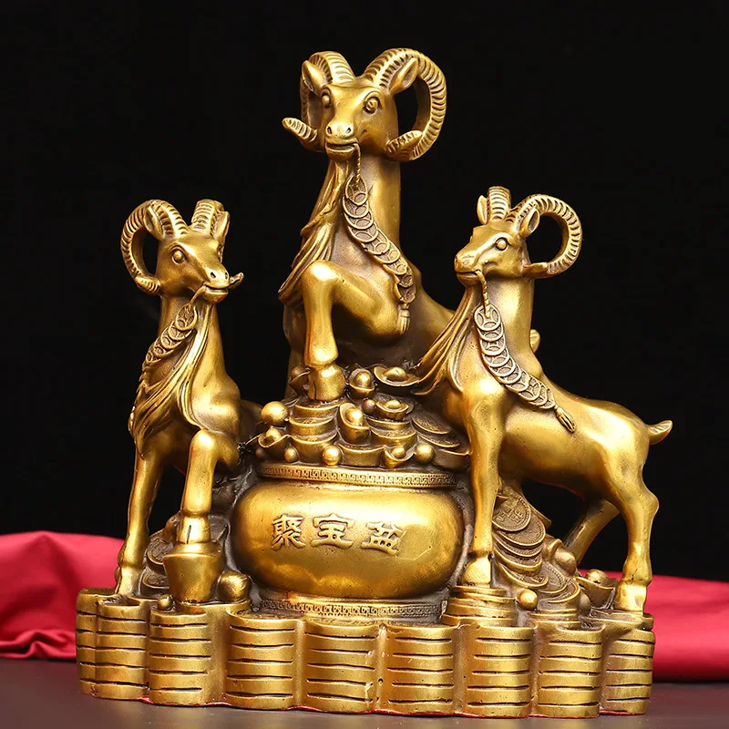 Медные украшения для овец, латунь, три рампы, принесите Bliss Sanyang Kaitai, двенадцать знаков зодиака, овец, рога изобилия, овцы, деньги, слиток овцы Медные украшения для овец, латунь, три рампы, принесите Bliss Sanyang Kaitai, двенадцать знаков зодиака, овец, рога изобилия, овцы, деньги, слиток овцы
