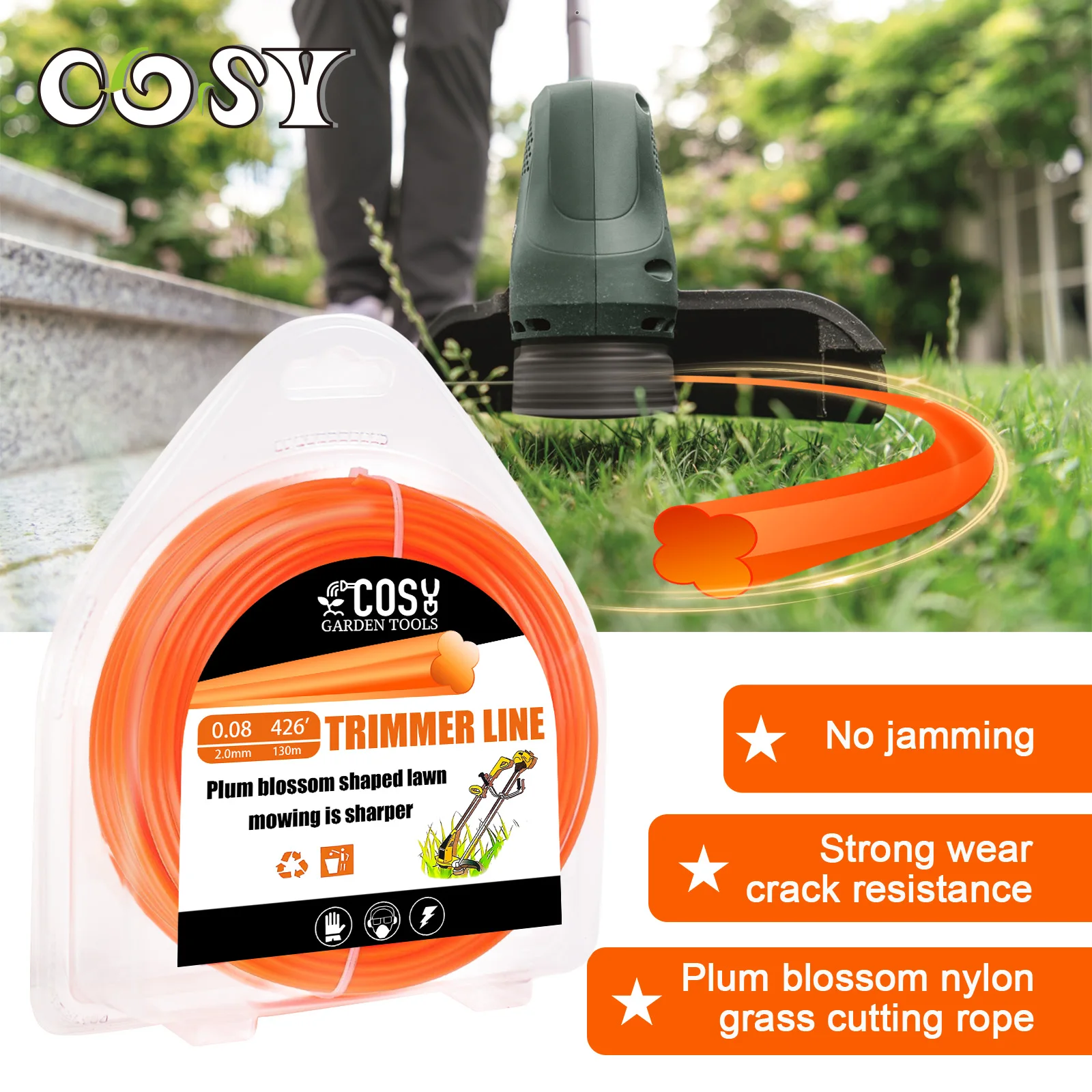 2.0mm*130m Nylon Quincunx Grass Trimmer Line Brush Cutter Head Strimmer Rope Mowing Wire Lawn Mower Accessories Trimmer String