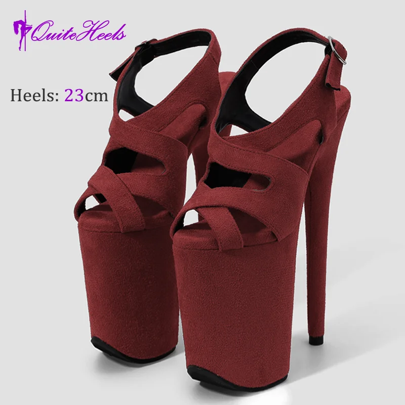 23CM High Heels Hot Hand-Made Suede Sexy Women'S Pole Shoes Stripper Heels Platform High Heel Sandals