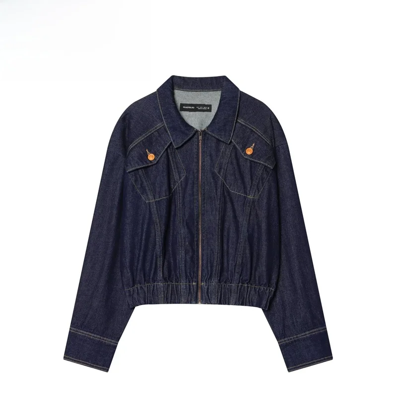 

Fashionable Windproof Pilot Jacket Women's Denim Outerwear Casual Style Standard Fit Short Length Zipper Closure Long Sleeve