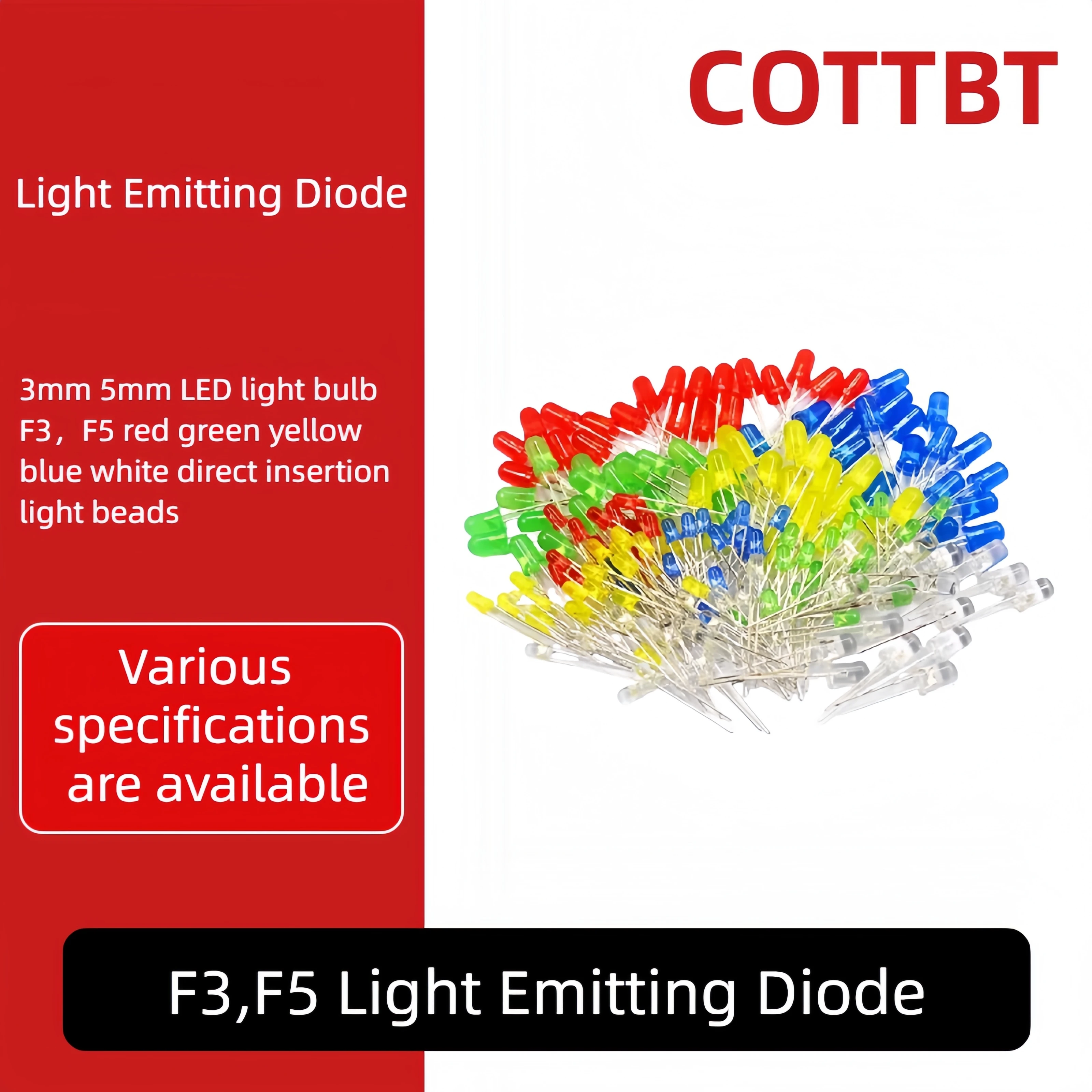 3mm 5mm LED small bulb light emitting diode F3F5 red green yellow blue white direct insertion light bead component package indic