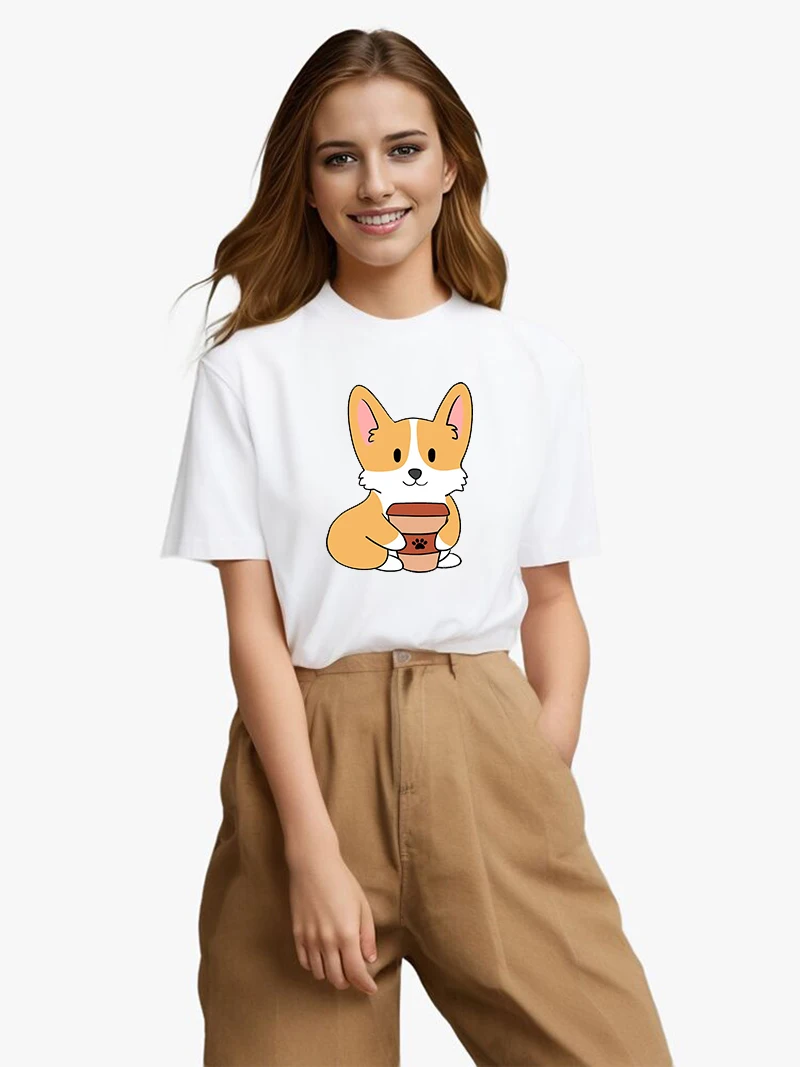 Corgi Graphic Tees for women fashion Streetwear O-Neck Short Sleeves top