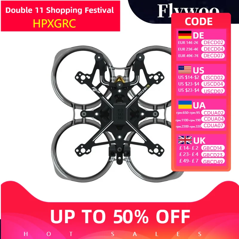

Flywoo FlyLens 75 1.6inch FPV Drone Frame Kit for O3 Lite O4 O4 Pro, Carbon Fiber RC Quadcopter DIY Building Parts with Hardware