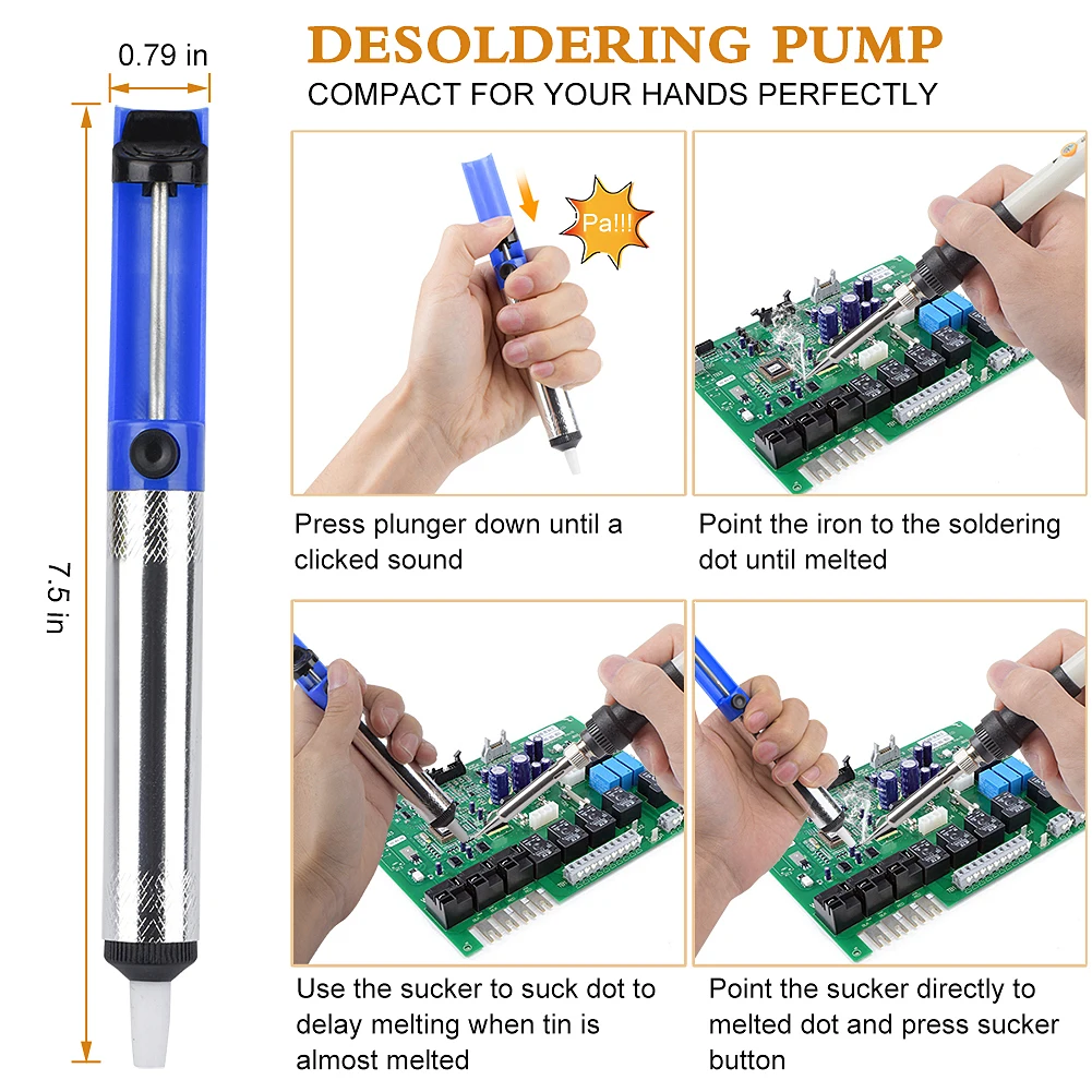 Aluminium Desoldering Suction Pump Tool Solder Sucker Suction Tin Pen Removal Device Blue Vacuum Soldering Iron Desolder