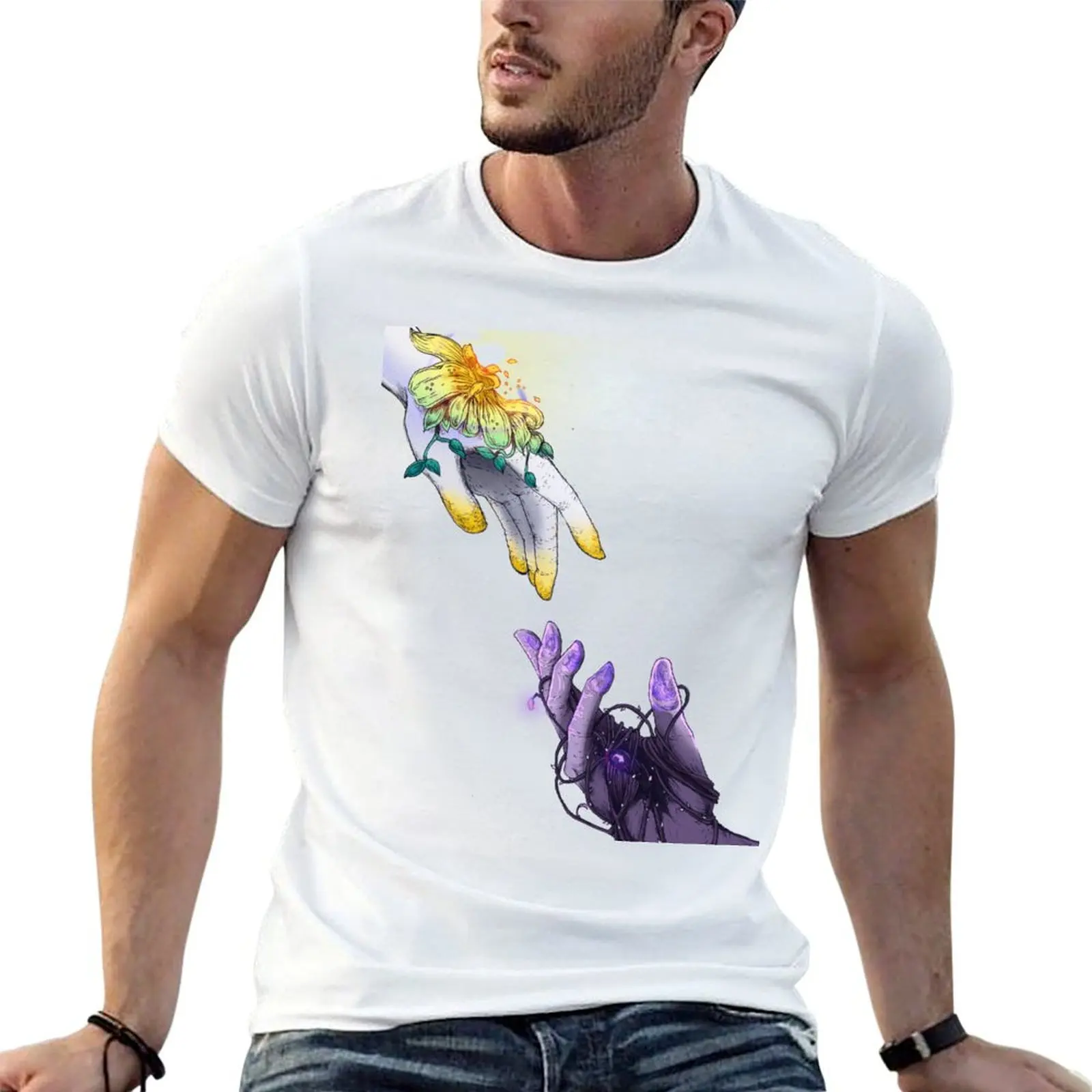 Hands of the Beginning Illustration T-Shirt anime oversized men clothing