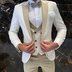 Ivory Men's Wedding Groom Suit 3 Piece Jacket Pants Vest Formal Tuxedo Elegant Men's Custom Suit
