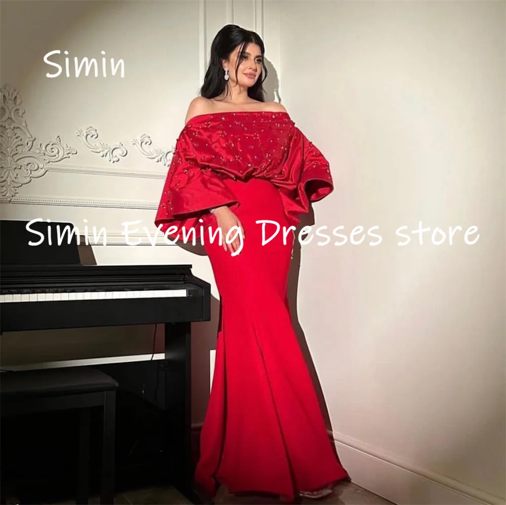 Simin Satin Mermaid Off-the-shoulder Ruffle Sequins Formal Prom Gown Floor-length Evening Elegant Party dresses for women 2023