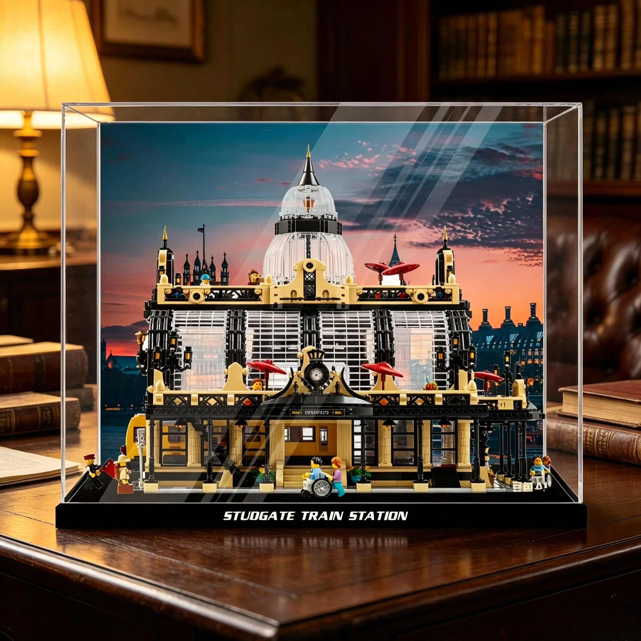 Suitable for LEGO 910002 train station high-definition transparent high-end acrylic dust-proof display storage box