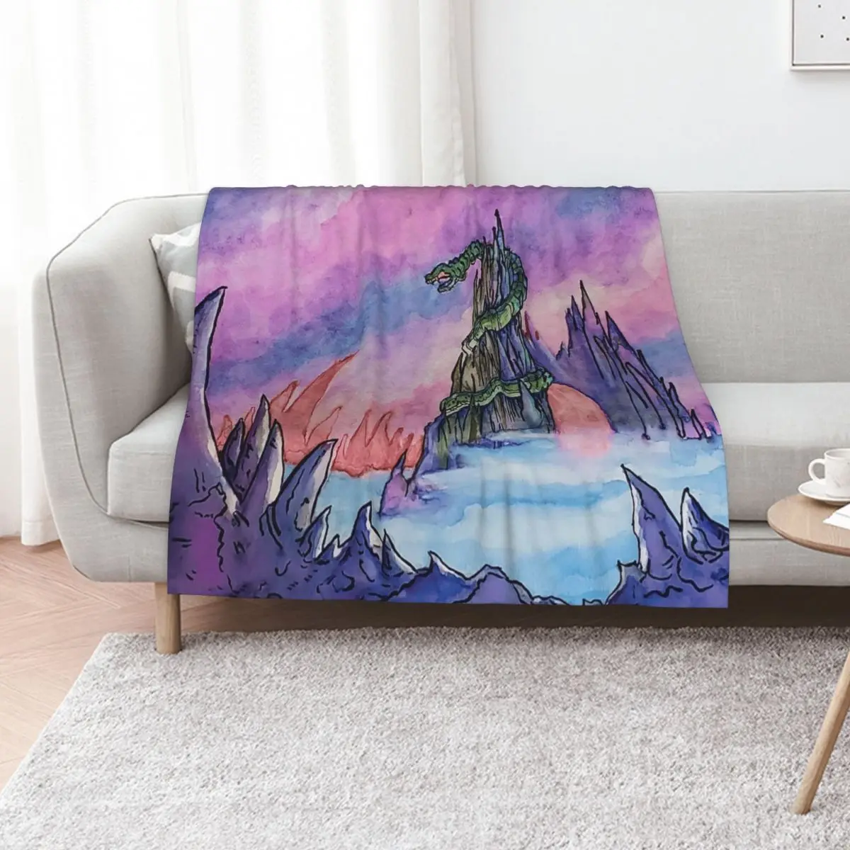 Snake Mountain in Watercolor Throw Blanket Blankets For Sofas manga Furrys Travel Sofa cosplay anime Blankets